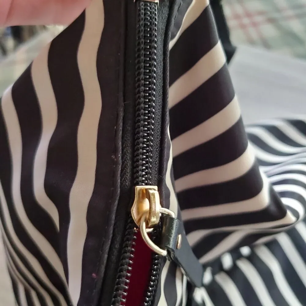 Kate Spade Tote Bag Black Cream Stripe Pink Bon Voyage Travel Bag Baby WKRU261